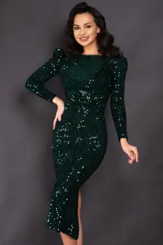 Rochie de ocazie verde Ilona din paiete cu funda la spate imagine