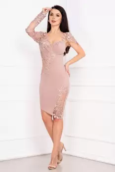 Rochie de seara Ariela grej asimetrica cu tulle brodat imagine