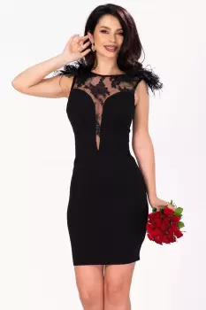 Rochie de seara cambrata Eloise neagra cu fulgi la umeri imagine