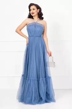 Rochie de seara Christine bleu cu model din strassuri imagine