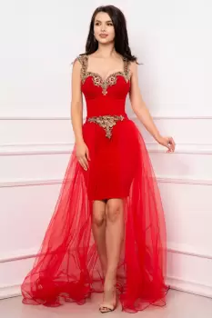 Rochie de seara eleganta Marylin rosie cu trena detasabila imagine