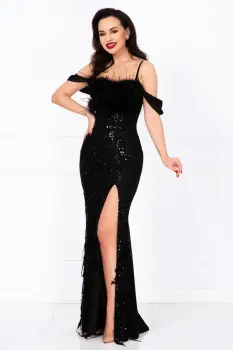 Rochie de seara eleganta neagra Casiana decorata cu margele si fulgi imagine