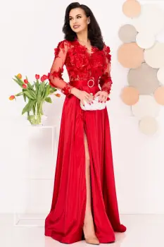 Rochie de seara eleganta rosie Ofelia cu flori 3D imagine