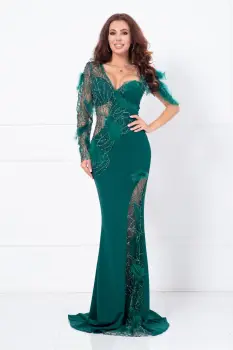 Rochie de seara eleganta verde tip sirena Allegra cu pietre sclipitoare si fulgi imagine