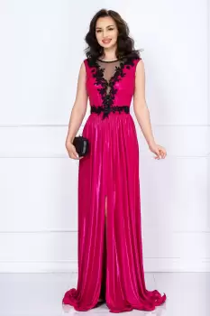 Rochie de seara Ginette fuchsia peliculizata cu broderie aplicata imagine