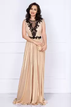 Rochie de seara Ginette gold peliculizata cu broderie aplicata imagine