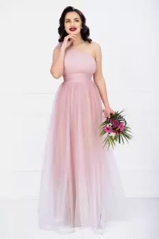 Rochie de seara Kendra lunga rose in degrade eleganta din tulle cu floare 3D imagine