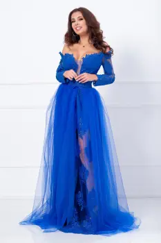 Rochie de seara lunga albastra Aurora din tulle si dantela imagine
