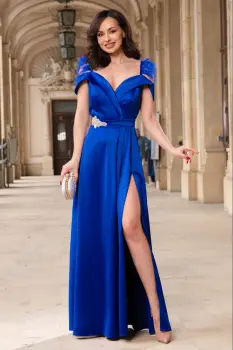 Rochie de seara lunga eleganta albastra Miley din tafta imagine
