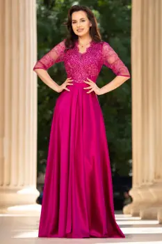 Rochie de seara lunga orhidee Lucrezia din tafta cu broderie imagine