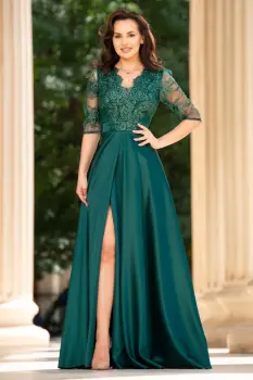 Rochie de seara lunga verde Lucrezia din tafta cu broderie imagine