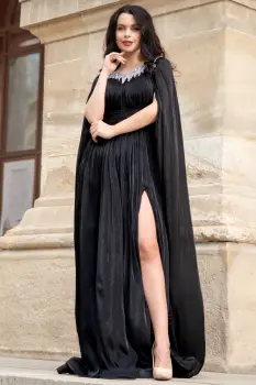 Rochie de seara neagra eleganta Anubis cu maneci trena si aplicatii pretioase imagine
