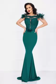 Rochie de seara Noely lunga verde cu broderie pretioasa si fulgi imagine
