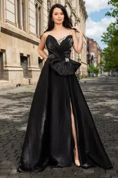 Rochie de seara pretioasa din organza Carlota cu funda maxi si strassuri imagine