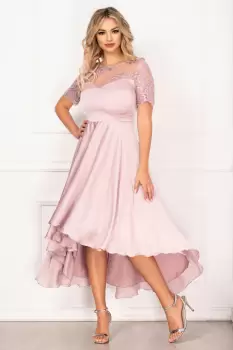 Rochie de seara rose asimetrica cu broderie si paiete imagine