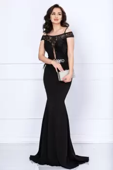 Rochie de seara tip sirena Renata neagra cu broderie si fulgi imagine
