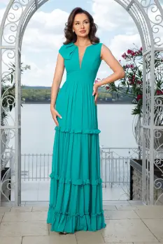 Rochie de seara turquoise cu volane imagine