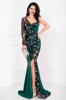 Rochie de seara Victoria verde tip sirena cu broderie si flori 3D imagine