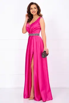 Rochie de soacra lunga Camila din tafta fucsia imagine