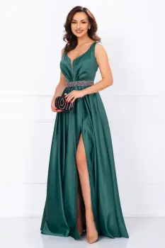 Rochie de soacra lunga Camila din tafta verde imagine