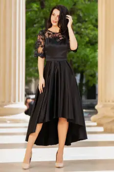 Rochie de soacra neagra cu flori 3D si pliseuri imagine