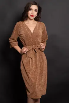 Rochie din lurex aramie petrecuta cu cordon in talie imagine