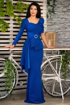Rochie eleganta Ankara albastru-royal lunga cu peplum in talie imagine