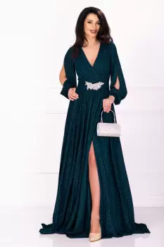 Rochie eleganta Chantal din lurex verde lunga cu sclipici imagine