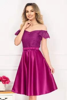 Rochie eleganta de ocazie magenta cu broderie aplicata si funda imagine