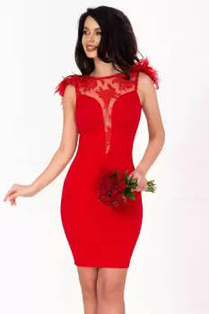 Rochie eleganta de seara Eloise rosie cu fulgi la umeri imagine