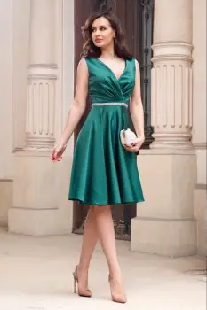 Rochie eleganta de zi verde Margarita cu pietre decorative in talie imagine