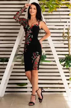 Rochie eleganta Edith cu trandafiri brodati si decupaje indraznete imagine