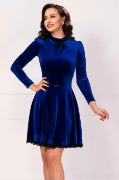 Rochie eleganta Estelle albastru royal in clos cu guler cret imagine