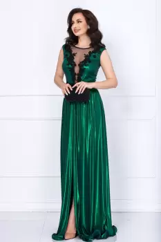 Rochie eleganta Ginette verde peliculizata cu broderie aplicata imagine