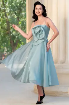 Rochie eleganta mint din organza Catherine cu floare maxi imagine