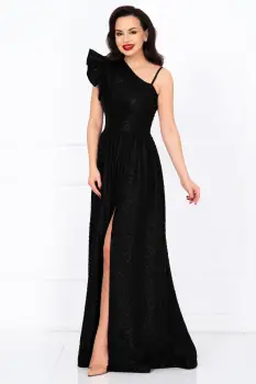 Rochie eleganta neagra Amanda din jacquard creponat imagine