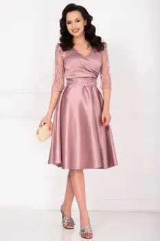 Rochie eleganta roz midi Britney in clos cu maneci din tulle imagine