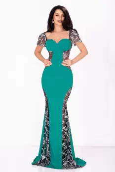 Rochie eleganta Serena de seara verde cu paiete argintii si sclipici imagine