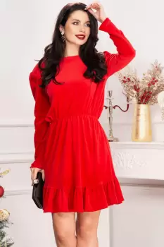 Rochie in clos Cherry din catifea rosie cu volanas imagine