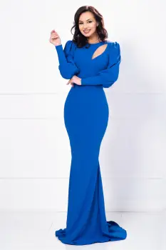 Rochie lunga de seara albastra tip sirena cu decupaj in zona bustului imagine