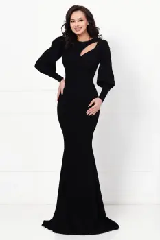 Rochie lunga de seara neagra tip sirena cu decupaj in zona bustului imagine