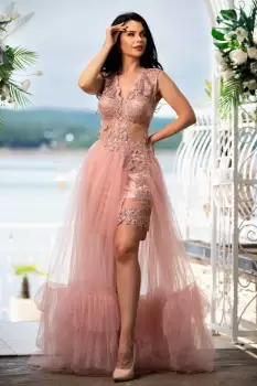 Rochie printesa Amaris roz cu dantela si tulle imagine