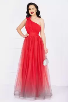 Rochie rosie de nasa Kendra lunga in degrade eleganta din tulle cu floare 3D imagine