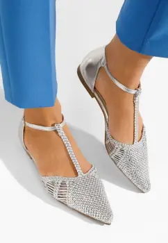 Balerini cu varf ascutit Paisley argintii imagine