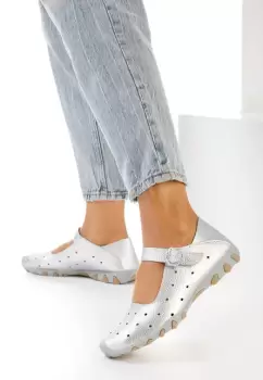 Balerini piele argintii Flary imagine