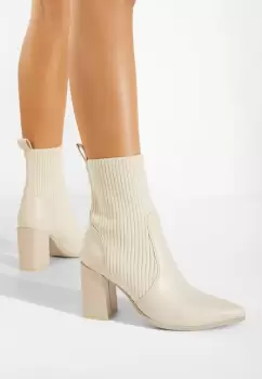 Botine cu toc gros bej Vinuele imagine