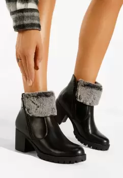 Botine cu toc gros negre Valla imagine