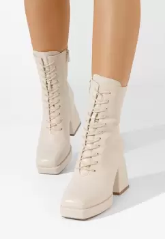 Botine cu toc gros Netina bej imagine