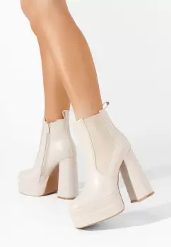 Botine cu toc gros si platforma Kelda bej imagine