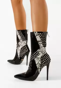 Botine cu toc subtire Indiana negre imagine